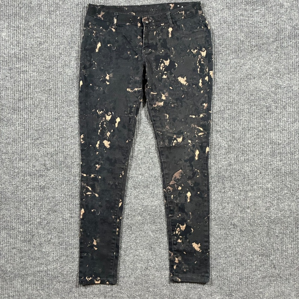 Princess Vera Wang Skinny Jeans Size 7 Black Tan Splatter Bleach Print Low Rise